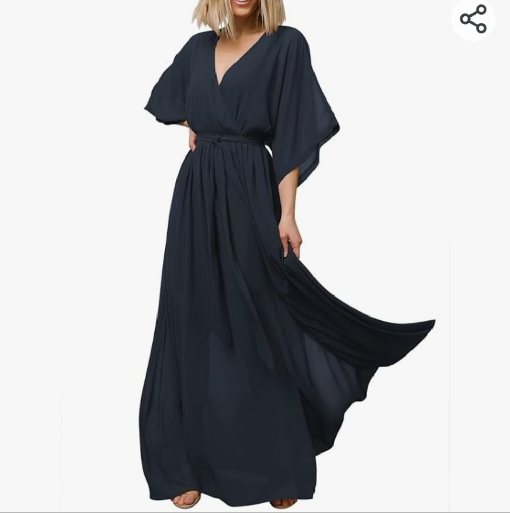 ANRABESS Summer Loose Kimono Maxi Dress Wrap V Neck 3/4 Sleeve size MEDIUM